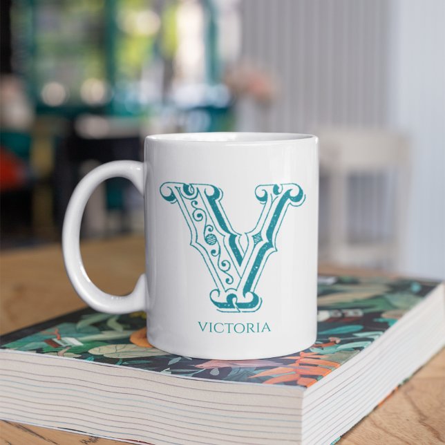 Modern Letter V Monogram Name Coffee Mug (Creator Uploaded)