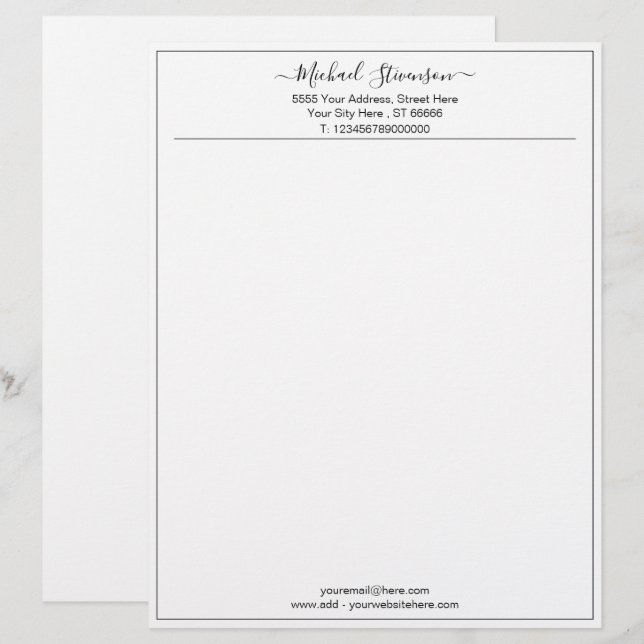 Modern Letterheadwith Custom Name Address Letterhead (Front/Back)