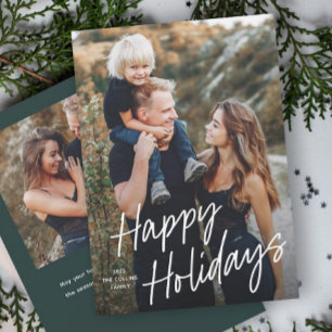 Modern Lettering Happy Holidays 2 Photo Holiday Card