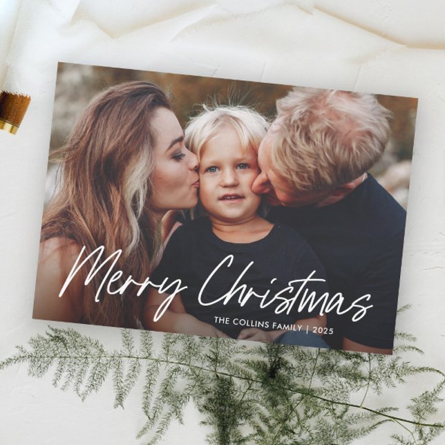 Modern Lettering Merry Christmas 2 Photo  Holiday Card (Simple Hand Lettered Merry Christmas 2 Photo Holiday Card.)