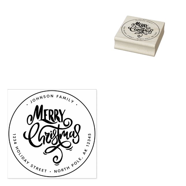 Modern Lettering Merry Christmas Rubber Stamp (Stamped)
