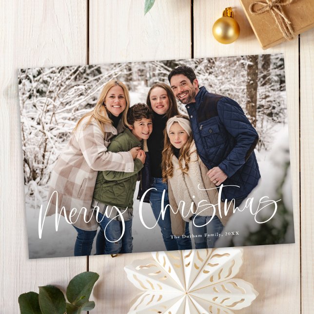 Modern Lettering Two Photo Merry Christmas Holiday Card (Creator Uploaded)