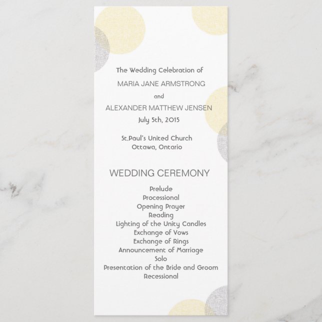 Modern Letterpress Style Circle Wedding Program (Front)