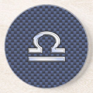 Modern Libra Sign on Navy Blue Carbon Fibre Coaster