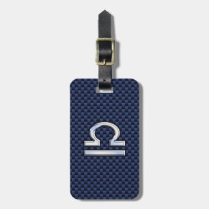 Modern Libra Sign on Navy Blue Carbon Fibre Luggage Tag