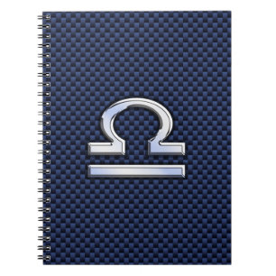 Modern Libra Sign on Navy Blue Carbon Fibre Notebook