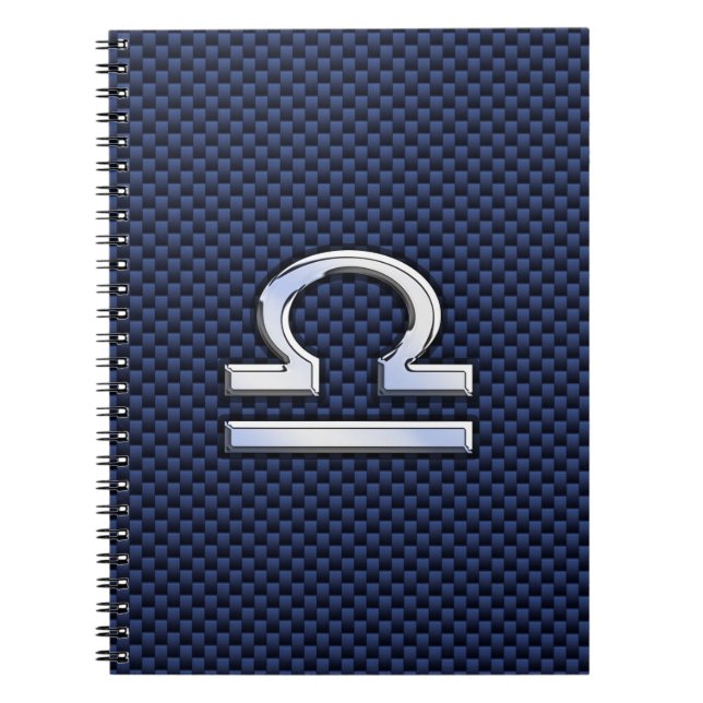 Modern Libra Sign on Navy Blue Carbon Fibre Notebook (Front)