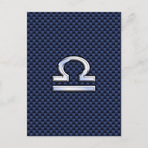 Modern Libra Sign on Navy Blue Carbon Fibre Postcard