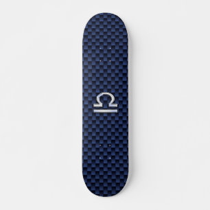 Modern Libra Sign on Navy Blue Carbon Fibre Skateboard