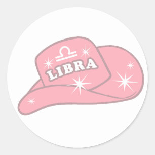 Modern Libra Zodiac Pink Cowgirl Hat    Classic Round Sticker