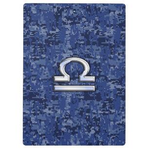 Modern Libra Zodiac Sign on blue digital camo Clipboard
