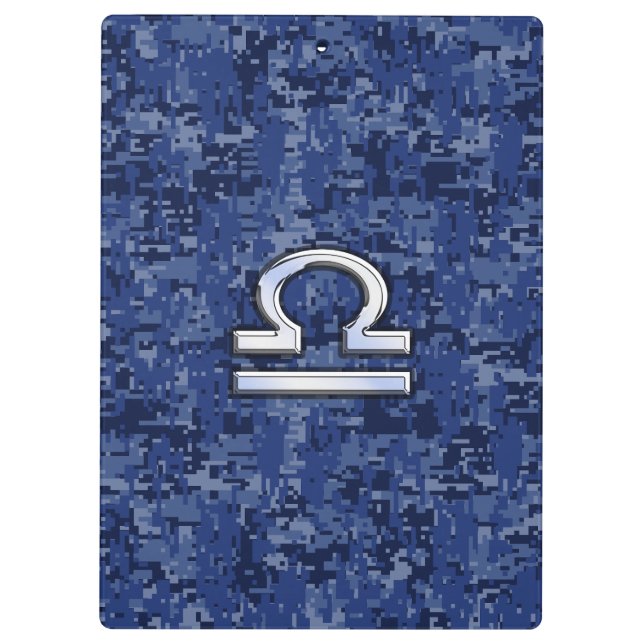 Modern Libra Zodiac Sign on blue digital camo Clipboard (Back)