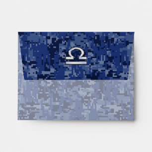 Modern Libra Zodiac Sign on blue digital camo Envelope