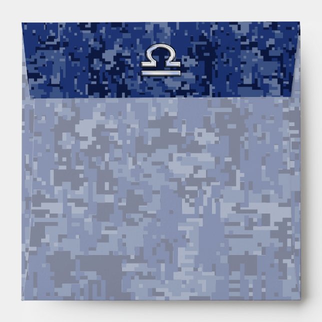 Modern Libra Zodiac Sign on blue digital camo Envelope (Back (Top Flap))