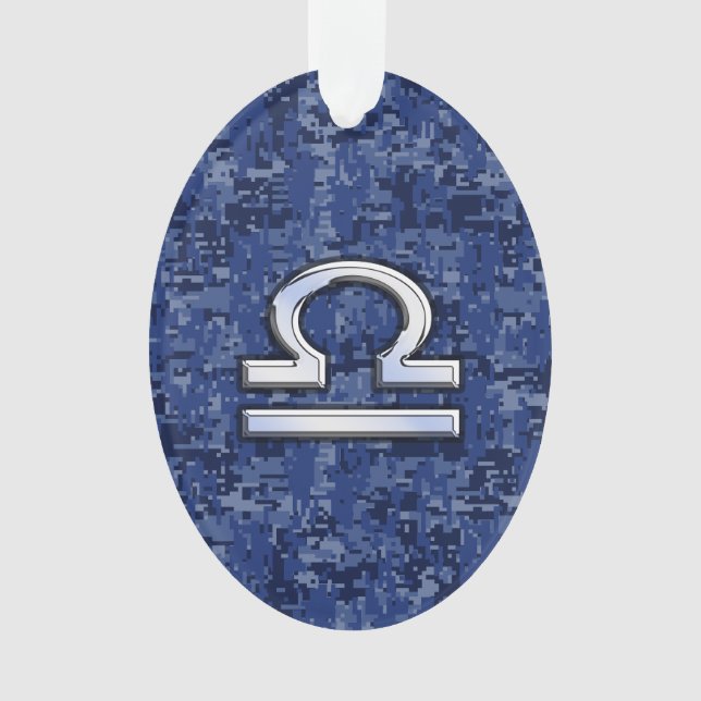 Modern Libra Zodiac Sign on blue digital camo Ornament (Front)