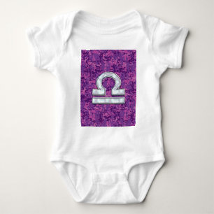 Modern Libra Zodiac Symbol on Fuchsia Digital Camo Baby Bodysuit
