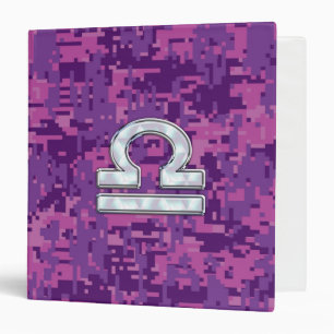 Modern Libra Zodiac Symbol on Fuchsia Digital Camo Binder