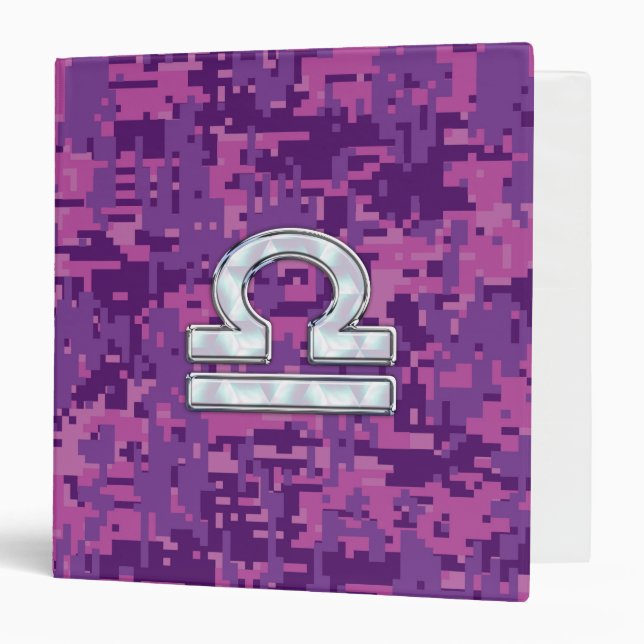 Modern Libra Zodiac Symbol on Fuchsia Digital Camo Binder (Front/Inside)