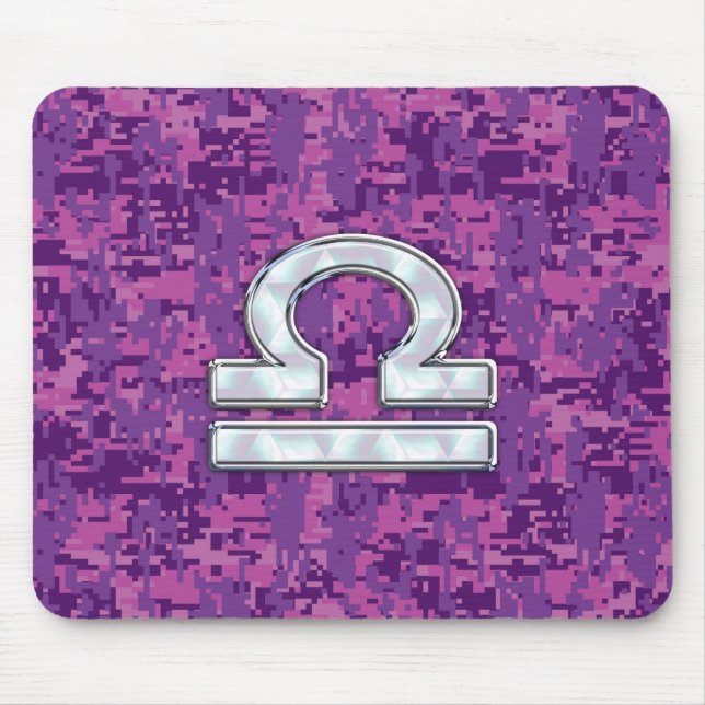 Modern Libra Zodiac Symbol on Fuchsia Digital Camo Mouse Pad (Front)