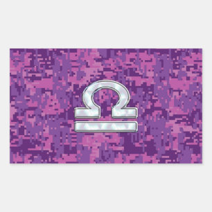 Modern Libra Zodiac Symbol on Fuchsia Digital Camo Sticker