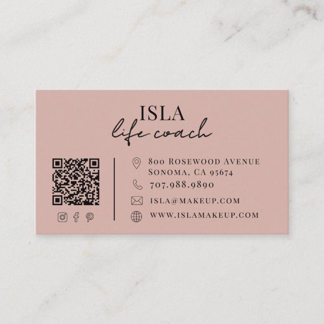 Modern Life Coach QR Code Business Card (Front)