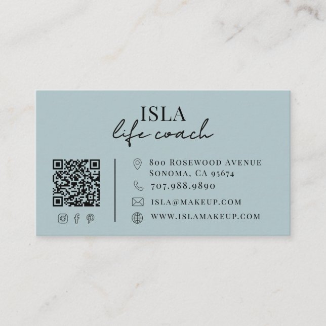 Modern Life Coach QR Code Business Card (Front)