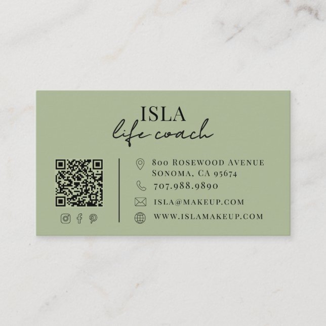 Modern Life Coach QR Code Business Card (Front)
