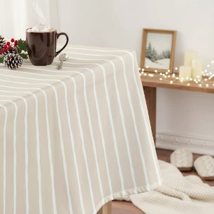 Modern Light Beige Striped Tablecloth