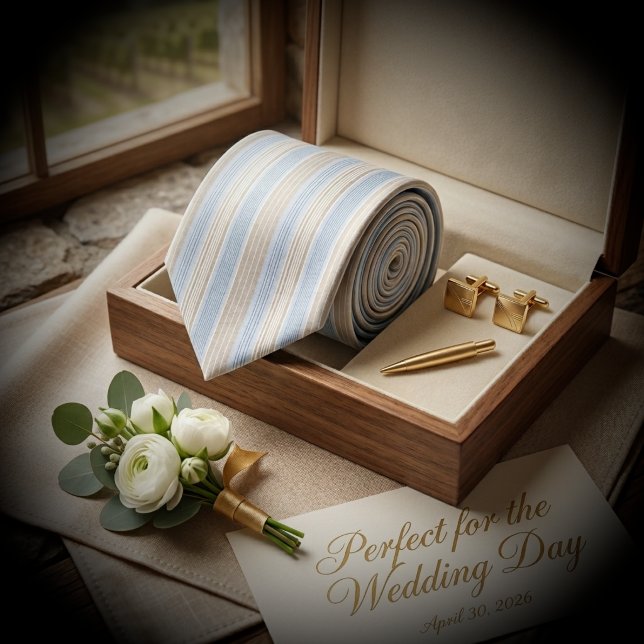 Modern Light Blue and Beige Coastal Multi-Stripe  Tie (Creator Uploaded)