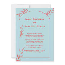 Modern Light Blue and Coral Leaf Wedding