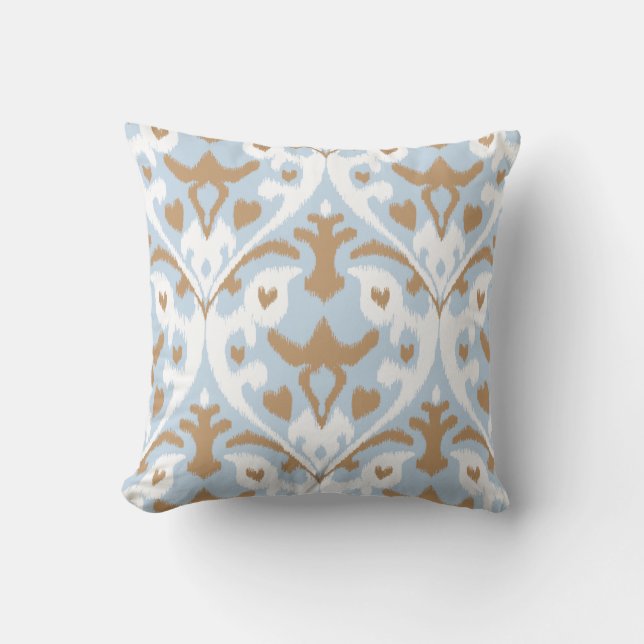 Modern light blue and white ikat tribal pattern throw pillow (Front)