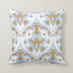 Modern light blue and white ikat tribal pattern throw pillow