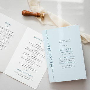 Modern Light Blue Bar Mitzvah Booklet Folded Program