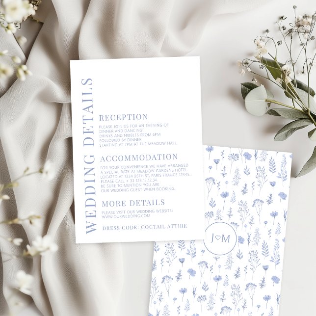 Modern Light Blue Floral Wedding Details Card (Creator Uploaded)