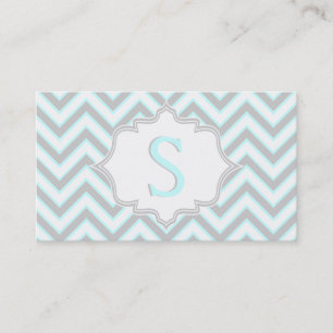 Modern light blue, grey chevron monogram business card