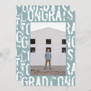 Modern light blue grungy simple photo graduation invitation