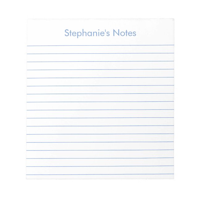 Modern Light Blue Lined Personalized Notepad (Front)