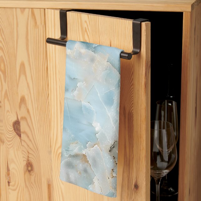 Modern Light Blue Luxurious Aesthetic Gemstone Kitchen Towel (Thirds Fold)