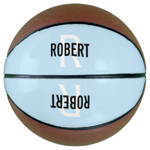 Modern light blue monogram name basketball