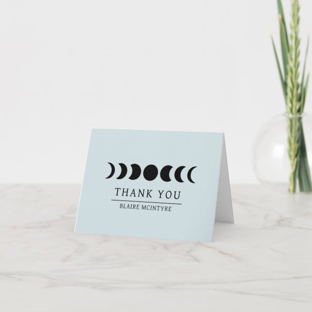 Modern Light Blue Moon Phases Elegant Thank You Card (Front)