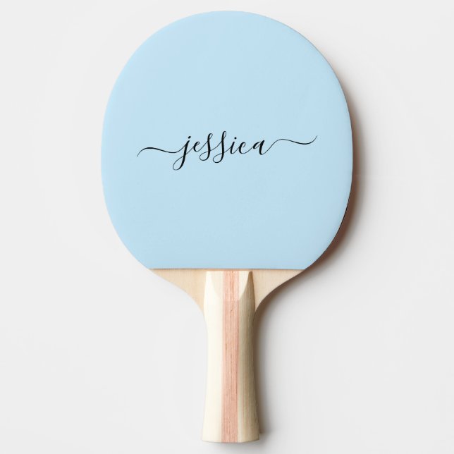 Modern light blue script name ping pong paddle (Front)