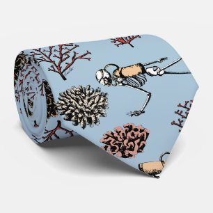 Modern Light Blue Skeleton Scuba Divers Necktie