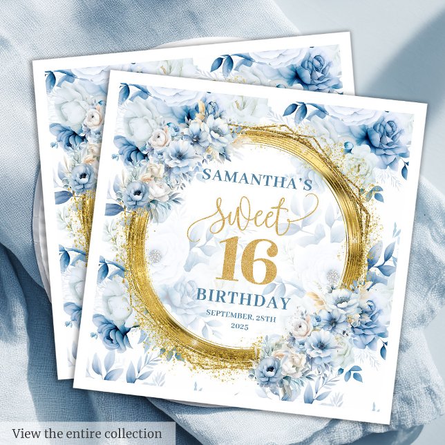 Modern Light Blue Sweet 16 Gold Glitter Napkin Set (Modern Light Blue Sweet 16 Gold Glitter Napkin Set)
