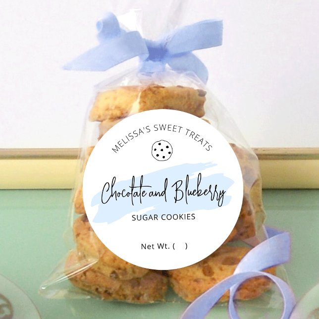 Modern Light Blue Watercolor Cookies Packaging Classic Round Sticker (Creator Uploaded)