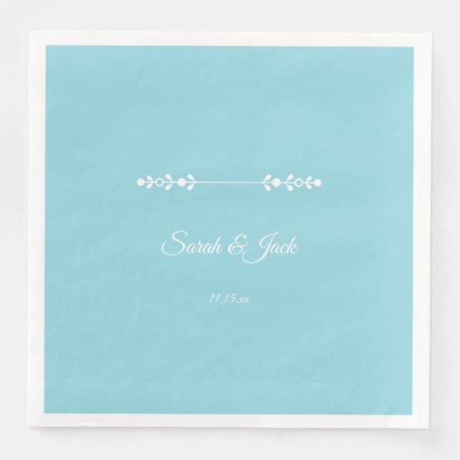 Modern Light Blue & White Wedding Napkin (Front)