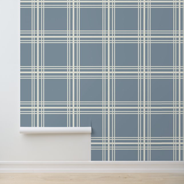 Modern Light Blue with Ivory White Grid Lines Wallpaper (Application)
