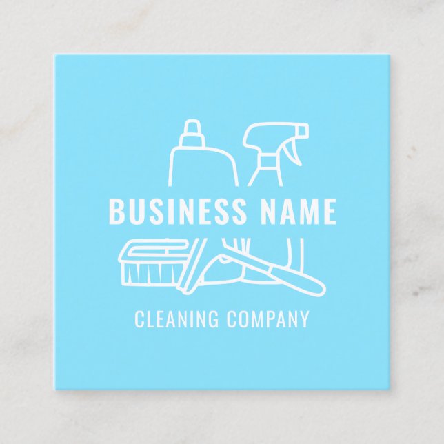 Modern Light Blue With Qr Code Cleaning Company Square Business Card (Front)