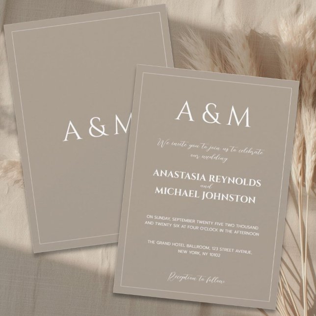 Modern light brown minimalist wedding invitation (Creator Uploaded)