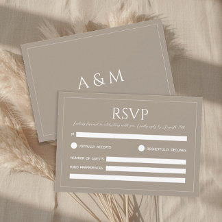 Modern light brown minimalist wedding RSVP card
