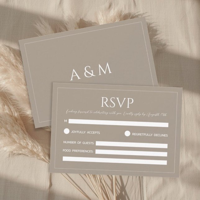 Modern light brown minimalist wedding RSVP card (Creator Uploaded)